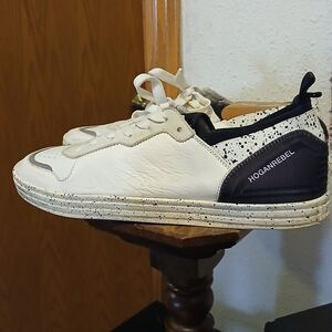Hogan Rebel Men’s Leather Sneakers White Black Speckled Sole Size 10 US Low Top